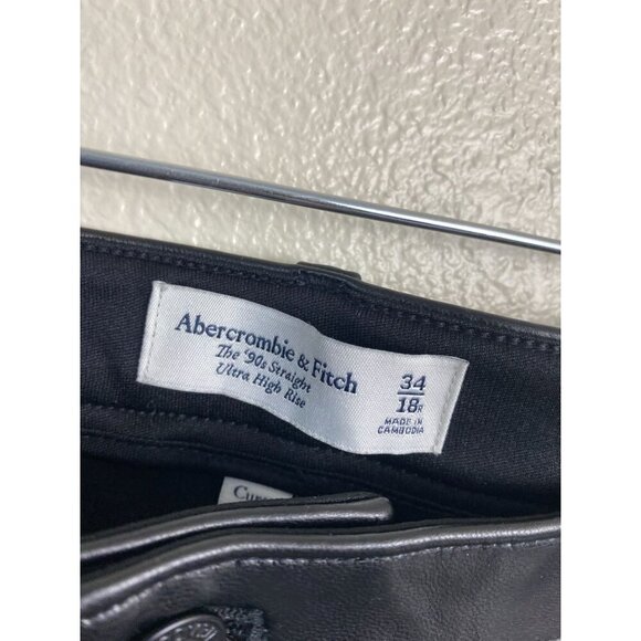 Abercrombie & Fitch The 90s Straight High Rise faux Leather Pants Plus Size 34 - Picture 11 of 13